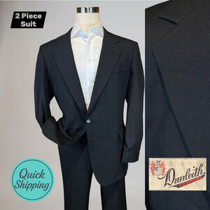 Vintage Dunleith 46L 39x30 Solid Black Twill Suit Unconstructed USA
